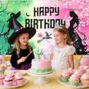 Pink and Green Birthday Backdrop Party Decorations Witch Birthday Party Decorations Witch Themed Happy Birthday Banner Photo Backdrops for Princess Girls Boys Women Party Supplies Decor