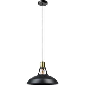 GLOBE Electric 65712 Robin 1-Light Plug-in or Hardwire Pendant, Satin Black, Antique Brass Accents, 15ft Black Woven Fabric Cord, in-Line On/Off Rocker Switch
