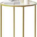 YMYNY Round End Table, Tempered Glass Sofa Side Table, Gold Coffee Table for Office Bedroom Living Room, Metal Frame, Modern Decor, 19.7D*18.5D*25.6''H, UHGD020G