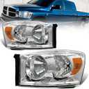 AS Headlight Assembly Compatible with 2006 2007 2008 Dodge Ram 1500/2006-2009 Dodge Ram 2500 3500 Chrome Housing Amber Reflector Driver Passenger Side