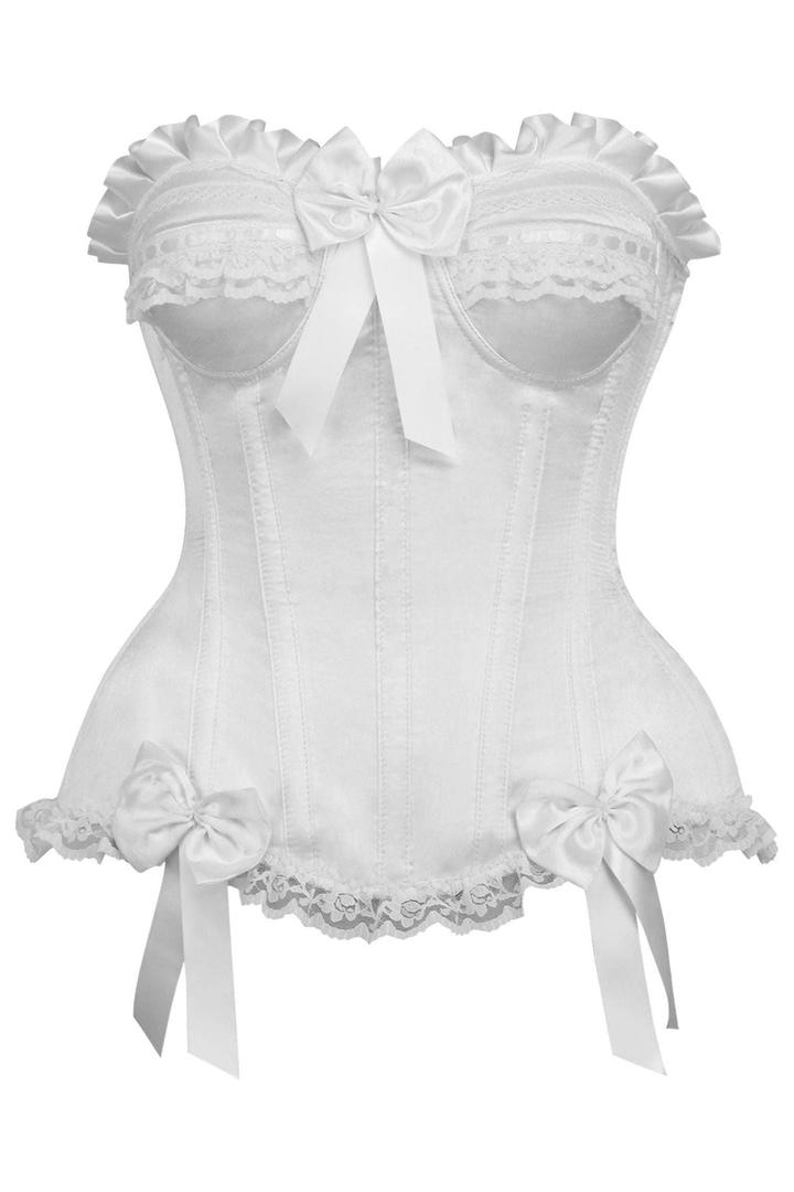 Top Drawer White Satin Steel Boned Burlesque Corset 2XL