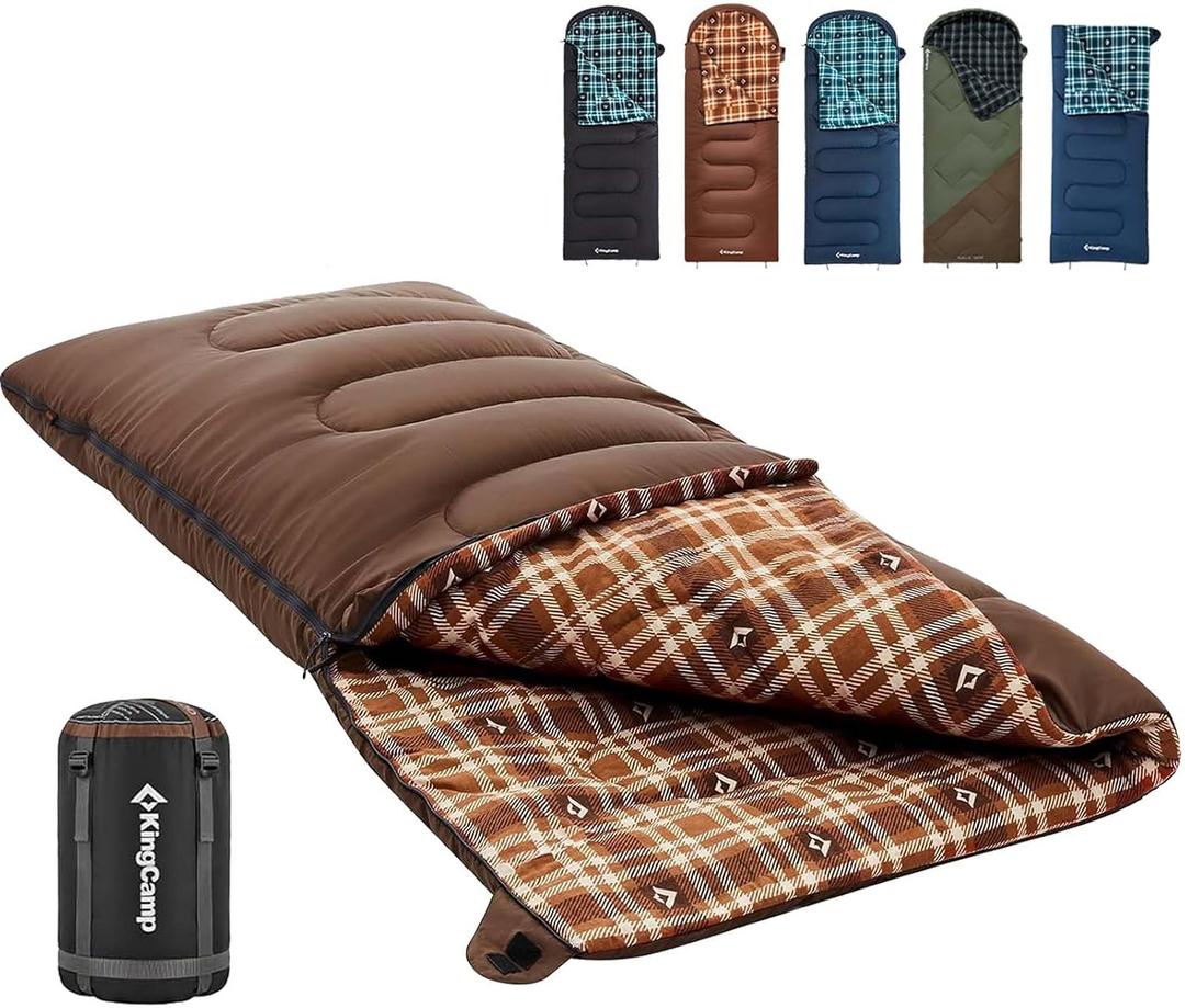 KingCamp Sleeping Bag for Adults, Cold Weather & Warm XL Big and Tall Flannel Sleeping Bags with Compression Sack Portable Waterproof Essentials Gear Accessories for Outdoor Camping, Left Zip