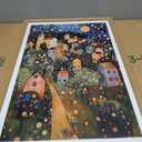 AVECCO Framed Colorful House Village Night Canvas Wall Art, Gustav Klimt Style Moon Stars Tree Wall Decor, Vibrant Starry Landscape Prints for Bathroom Living Room Bedroom Dining Room Office 16x24 in
