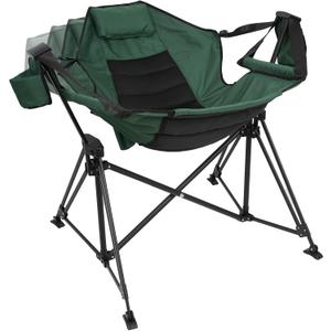 Hammock Camping Chair Folding 350lbs Foldable Portable Rocking Chairs for Adults Outside Swinging Camp with Stand Lawn Garden Hanging Outdoor (Green Black)