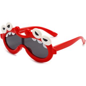 Outdoor Kids Sunglasses Age 3-10, Girls Boys Cartoon Sunglasses,Non-Slip Silicone UV 400 Protection Polarized. (Red)