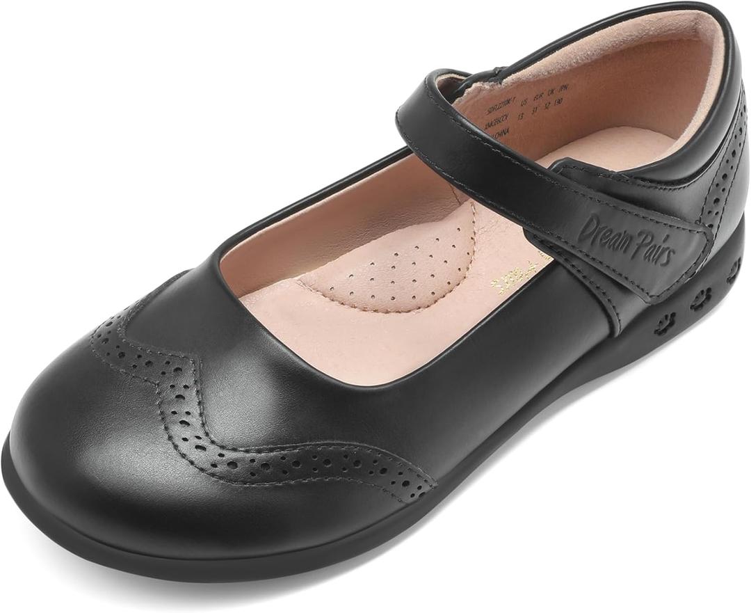 DREAM PAIRS Girls School Uniform Shoes Mary Jane Black Flats (1 Little Kid)