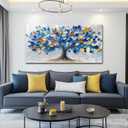 VXMXFTE Large Canvas Wall Art For Living Room Bedroom Wall Decor For Office Dining Room Abstract Blue Tree Painting Restaurant Hallway Wall Home Decor Prints Artwork Picture Aesthetics 24x48 In