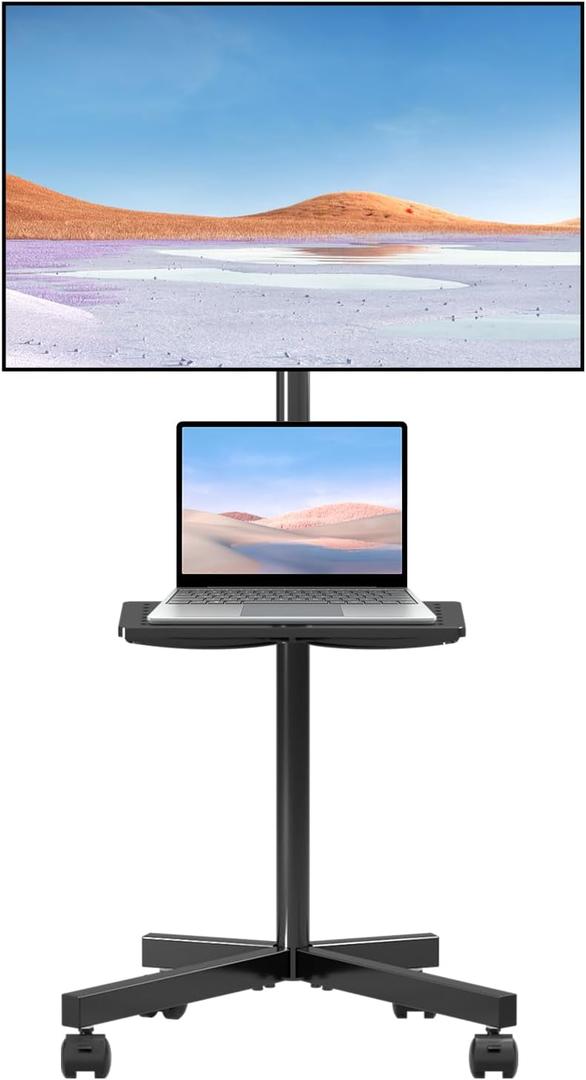 suptek Mobile TV Cart for 21-60 Inch LCD LED Flat/Curved Panel Screen TVs Max VESA 400x400 with Laptop Shelf Holds up to 77lbs, ML55B (Black)