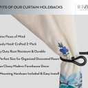 RTZEN Decorative Metal Curtain Tiebacks - Farmhouse Wrought Iron Curtain Holdbacks - Drapery Holders for Wall - Unique Metal Tie Backs for Curtains - 2 Pcs (Black Loophole) (Medium)