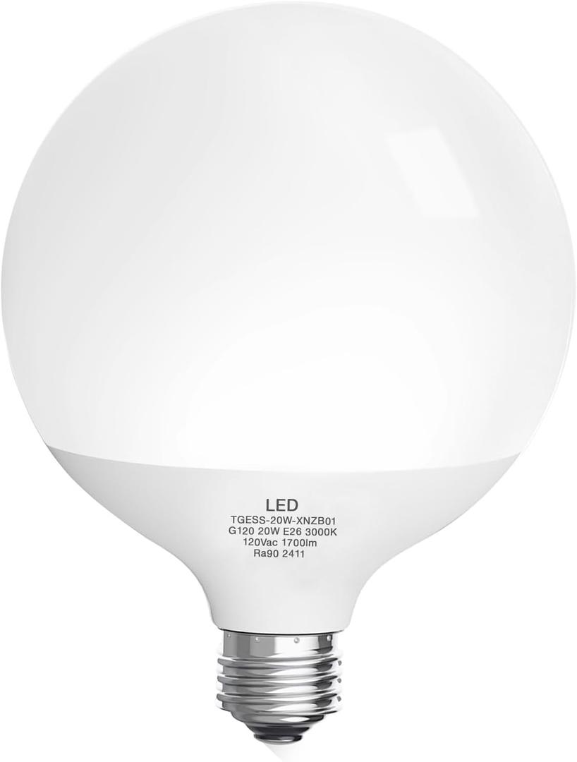 LED Globe Light Bulb, 20W Warm White 3000k, Non-Dimmable, E26 Base, 1700 Lumens, Indoor Room Globe Light (20W 3000K No-Dimmable Warm White)