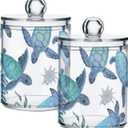 ALAZA Bathroom Canister Set of 2, Beach Coastal Turtles Plastic Jars Holder Dispense Qtip Holder Storage Jars with Lids, Home Decor