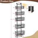 Hongtamoya Adjustable Over the Door Organizer, Metal Hanging Door Organizer with 5 Wire Basket 7 Hooks, Wall Mounted Shelf for Pantry Laundry Organization and Storage, Black