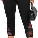 Womens Capri Leggings Sexy Lace Pants Mesh Cropped 3/4 Knee Length Dressy Going Out Bottoms Size M
