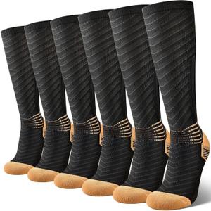 IRAMY Copper Compression Socks Men Women Ankle Support V-Shape Gradient Compression Coolmax Wicking Knee High Socks 3 Packs (Large)