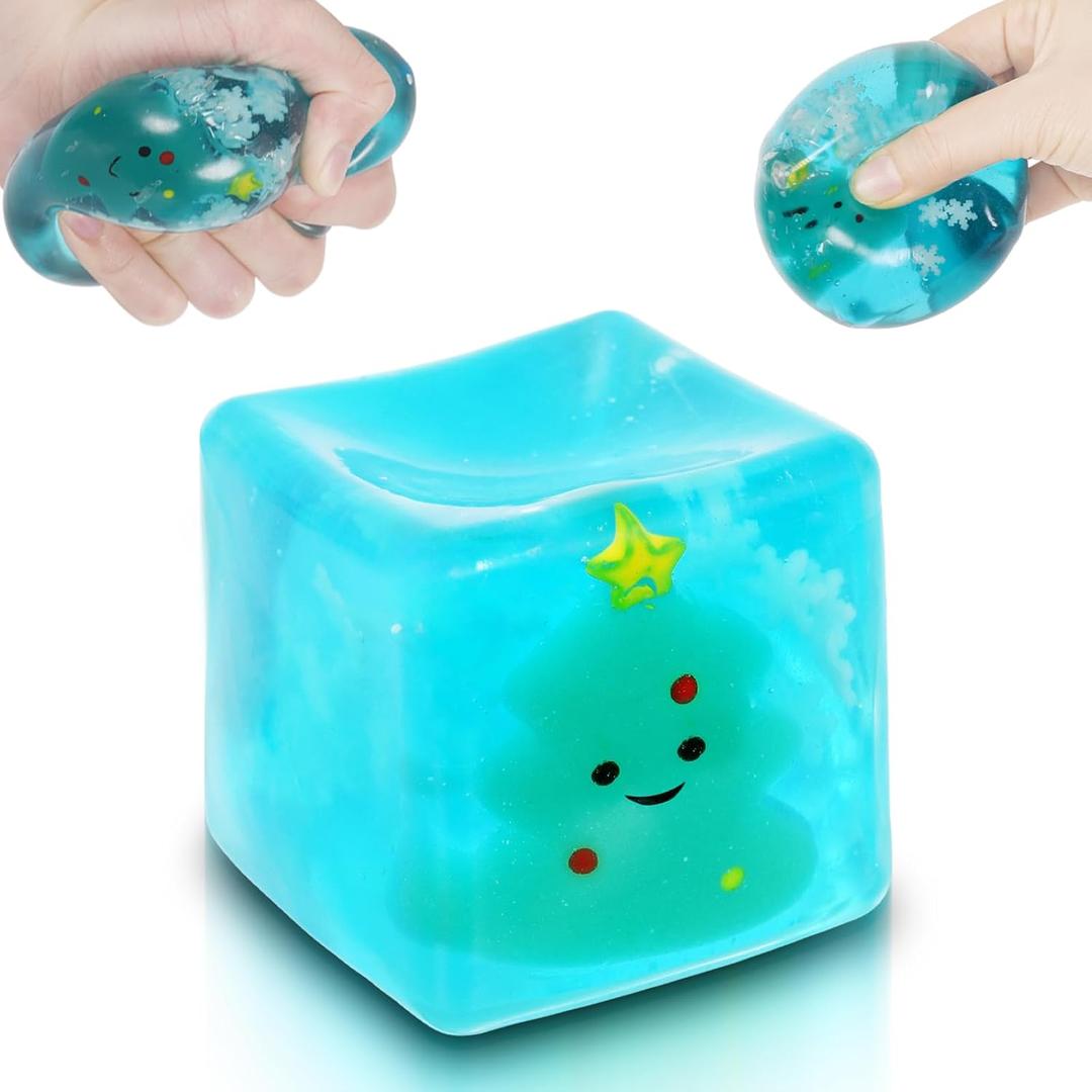 Ice Squishy Stress Cube Fidget Toys Adults, Luminous Christmas Tree 5cm(1.97") Glow in The Dark Sensory Toys for Kids with Autism for Kids Squeeze Toys for Anxiety Stress Relief