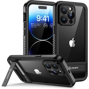 Lanhiem for iPhone 14 Pro Case with Kickstand, IP68 Waterproof Dustproof Case Built-in Screen Protector, Full Body Heavy Duty Shockproof Phone Cover for iPhone 14 Pro, 6.1 Inch (Black)
