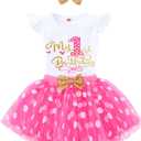 Baby Girl 1st Birthday Cake Smash Outfit Toddler Girl Frist Birthday Tutu Dress with Headband Clothes Set (12-18 Months)