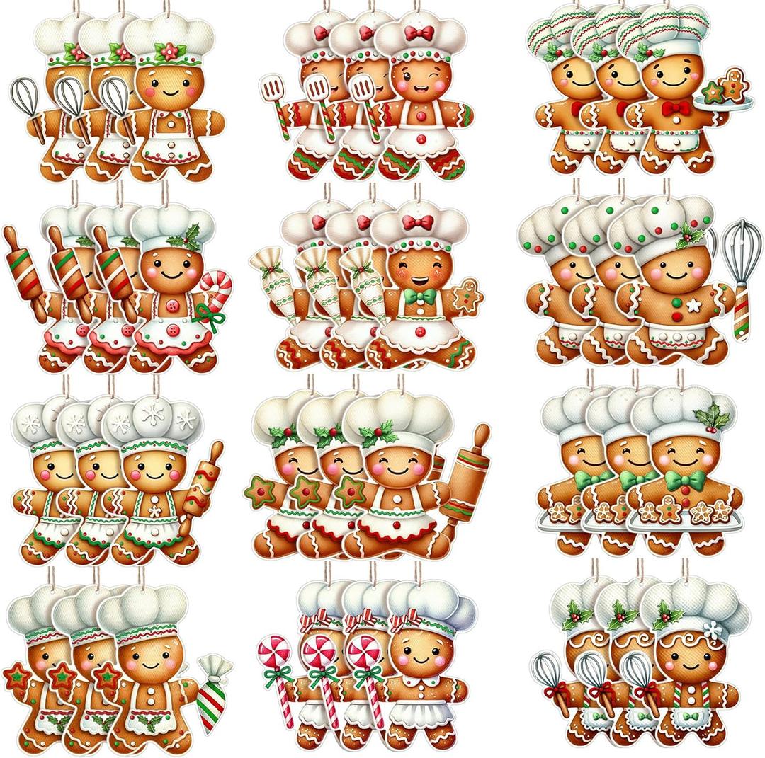 Soaoo 36 Pcs 7.9 Inch Gingerbread Cooking Christmas Outdoor Decorations Large Hanging Christmas Ornaments Double Sided Xmas Plastic Decor for Xmas Tree Office Home Yard Porch Holiday