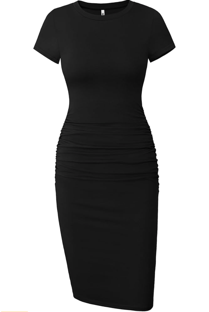 Missufe Women's Short Sleeve Ruched Casual Sundress Midi Bodycon T Shirt Dress, Size: Large