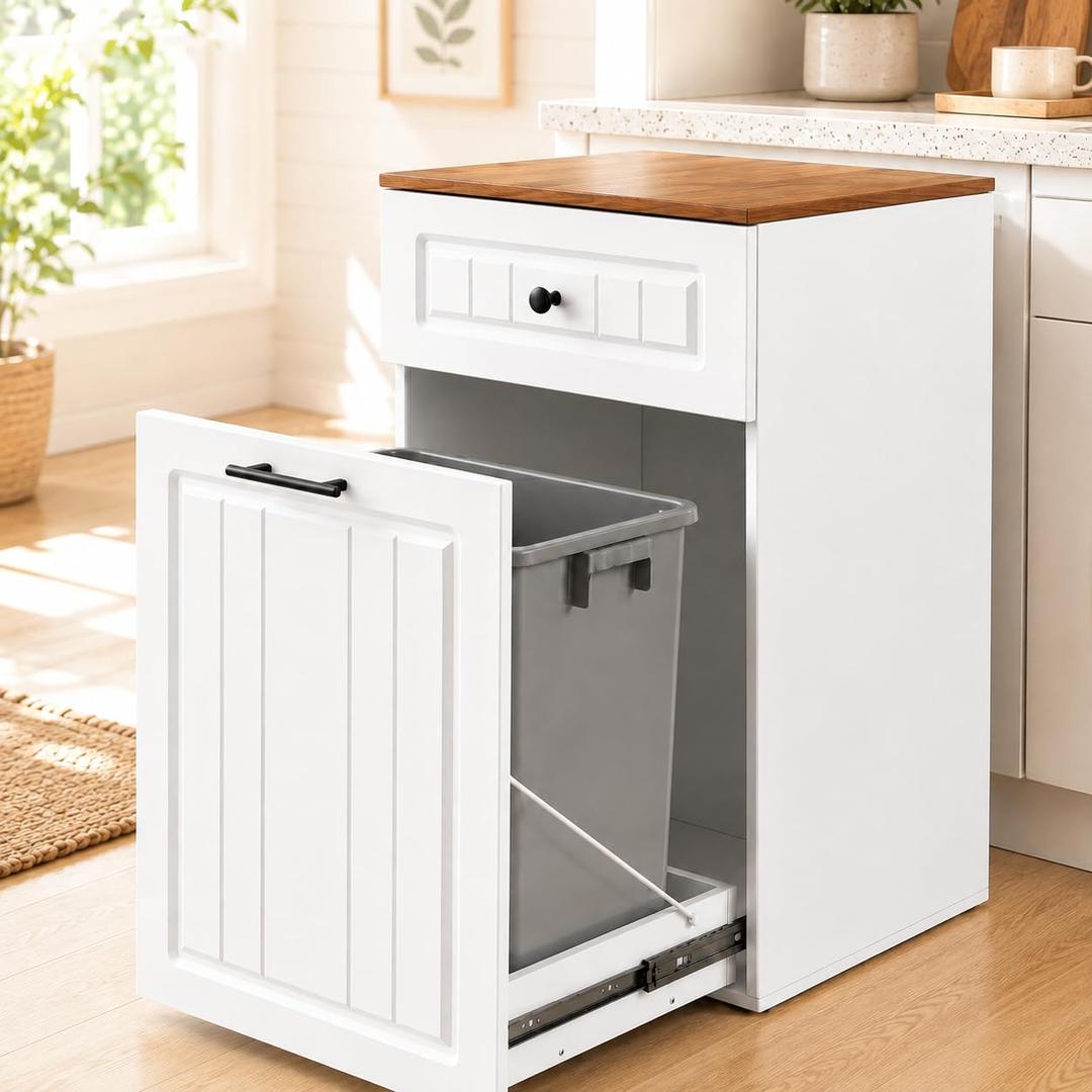 13 Gallon Pull Out Trash Can Cabinet with Drawer
