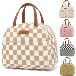 Lunch Bag for Women Men, Reusable Lunch Box, Insulated Lunch Pail bag with Large Capacity, Cute Corduroy Lunch Tote Bags, Cooler Lunch Container for Work Travel Office Picnic (Khaki)