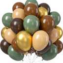 60 PCS Sage Green, Gold, Brown Latex Balloons - Woodland Camo Army Olive Green, Dark Brown, Coffee Nude Gold Party Balloons for Jungle Safari Woodland Hunting Birthday Decorations