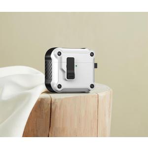 Protective Case for Apple AirPods 4, Military-Grade Shockproof Cover with Upgraded Pop-Up Padlock and Keychain Headphone Cases - White