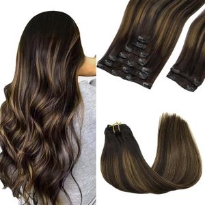 GOO GOO Clip in Hair Extensions Real Human Hair, Remy Human Hair Extensions Clip ins for Women, Natural Human Hair, 20inch 150g 9Pcs, 2/6/2 Balayage Dark Brown to Chestnut Brown