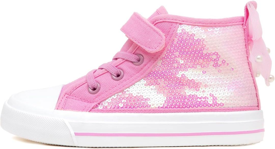 HugRain Toddler Girls Kids Sparkle Fashion Outdoor Walking Sneakers (Sequins Pink), Size 8