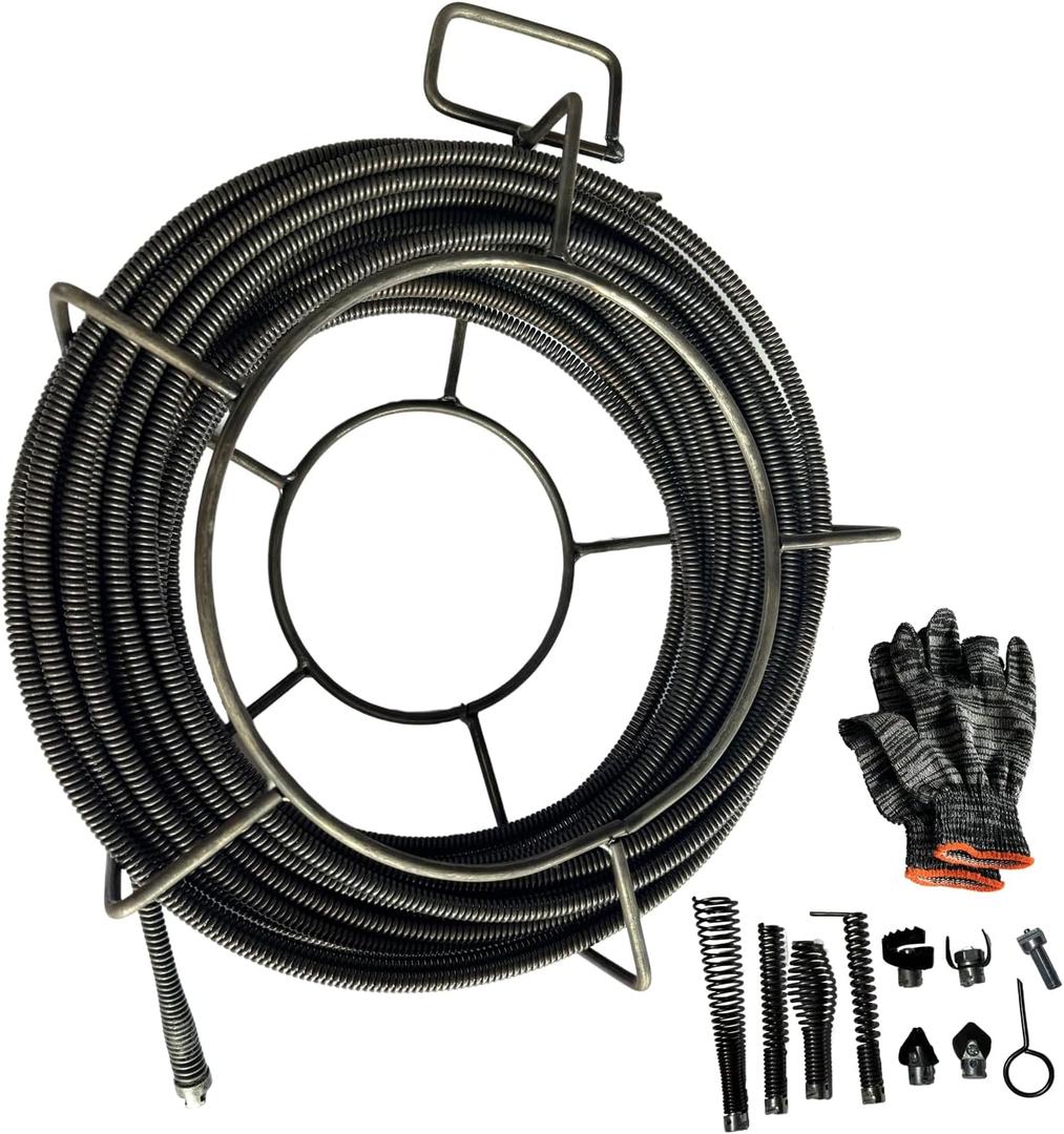 Drain Cleaning Cable with 8 Cutter for 2" to 4" Pipes, 50 Feet x 1/2 Inch