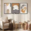 Framed Boho Mid Century Modern Wall Art for Living Room, 3 Piece Large Abstract Canvas Prints Paintings, Orange Earth Tones Moon Botanical Artwork Decor for Bedroom Hallway 16x24 Inch, 24" H x 16" W x 3Pcs