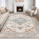 8'x10' Area Rugs Living Room: Washable Boho Large Neutral Vintage Soft Rug Stain Resistant Farmhouse Non Slip Indoor Floor Carpet for Bedroom Nursery Kids Playroom Office Dining Room- Beige Blue