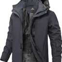 Mens Winter Snow Jacket Waterproof Ski Jackets Snowboard Rain Warm Coat Insulated Hood Fleece Lined (Large, Deep Grey)