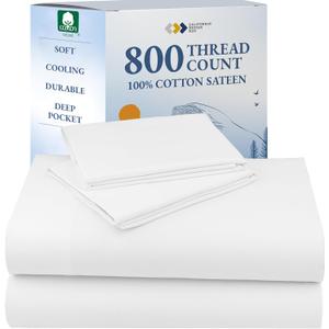 California Design Den Luxury 800 Thread Count King Size Sheets Set - 100% Cotton Sheets, Soft Sateen, Deep Pockets for a Snug Fit, Durable Bedding Set - White