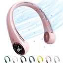 SAMISKO Portable Bladeless Neck Fan with LED Display,5000 mAh Battery Operated Wearable Personal Fan, Leafless, USB Rechargeable, Headphone Design, USB Powered Desk Fan with 3 Speeds(Pink)