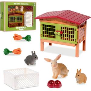 Civaner 11 Pcs Bunny Toys and Playsets Farm World Set Farm Animal Figures Barnyard Carrot Rabbit Hutch Accessories for Kids Ages 3 and Above Learning Educational Toys Birthday Gift