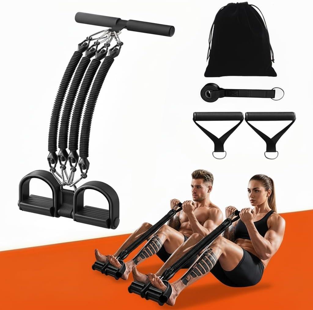 2026 Upgrade Multifunction Foot Pedal Resistance Band with Handle, Adjustable 4-Tube Ankle Puller for Full Body Exercise, Core & Leg Training – Men & Women