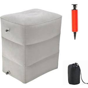 Goldhik Inflatable Travel Foot & Leg Rest Pillow with Adjustable Height for Airplane, Car, Bus, Train, Office, Camping and Kids to Sleep on Long Flights, Air Pump Included