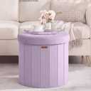 SONGMICS Storage Ottoman Round Velvet Vanity Stool, 18.5 x 18.5 x 17.7 Inch