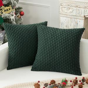 Kevin Textile Christmas Decorative Pillow Covers Set of 2 Striped Plush Corduroy Pillows Pillowcases Boho Home Decor Cushion Covers for Couch Sofa Bed Living Room 18x18 Inch, Army Green