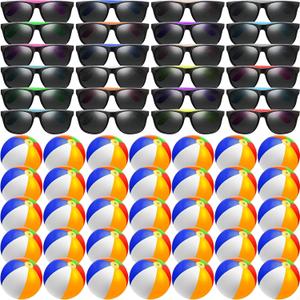 Oleitodh 48/72/96 PCS Sunglasses Beach Balls Party Favors 12" Inflatable Pool Beach Balls Bulk for Kids Adults Rainbow Pool Balls Park Backyard Summer Water Birthday Parties Supplies
