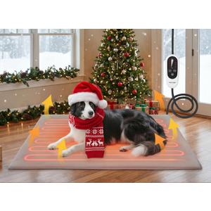 Pet Heating Pad for Cats and Small Dogs  Heated Cat Bed with 4-Level Timer & 6-Level Temperature, Waterproof Indoor Warming Mat with Chew-Resistant Cord & Soft Washable Cover, 16"x28" (Gray)