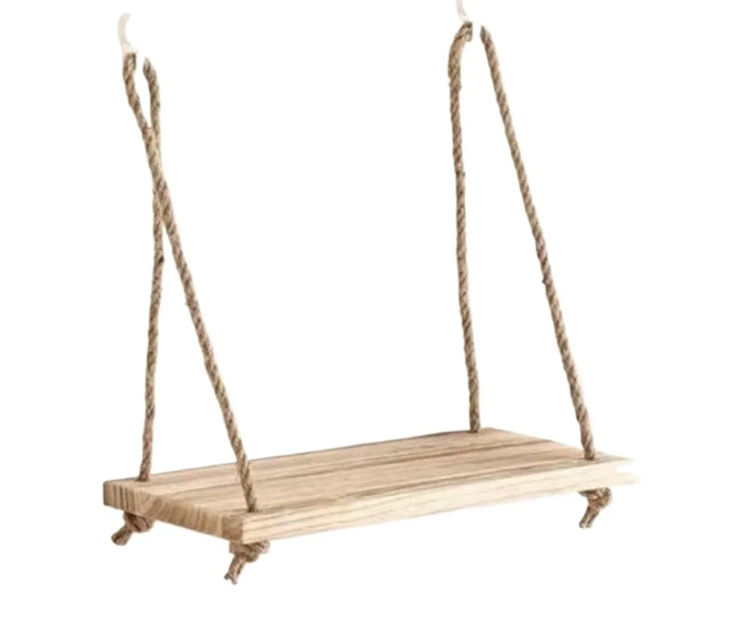 Wooden Floating Shelves for Wall Plant Flower Wood Swing Hanging Rope Storage Home Living Room Decor 1/2/3-tier(1-tier)