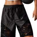 Vhitler Lace Satin High Waisted Bermuda Shorts Cute Basketball Shorts Y2k (Medium, Black)