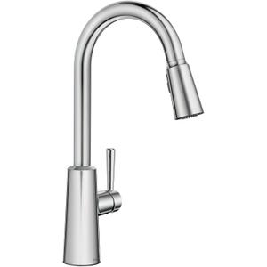 Moen Riley Chrome One-Handle Pulldown Kitchen Faucet Featuring Power Boost for a Faster Clean and Reflex Docking System for the Spray Head, Modern Kitchen Sink Faucet, 7402C