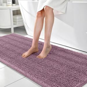 OLANLY Thick Bathroom Runner Rugs 70x24, Absorbent Chenille Striped Bath Rugs, Rubber Backing, Machine Wash, Extra Long Bath Mats for Bathroom Floor, Tub and Shower, Home Decor Accessories, Deep Plum