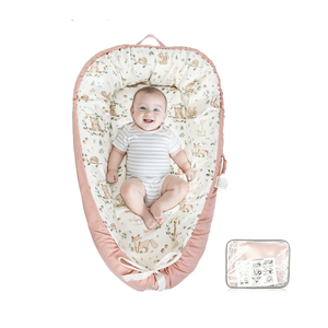 Baby Lounger - Babies Nest for Newborn, Breathable & Soft Organic Cotton Lounger, Portable Baby Lounger for Home & Travel, Ideal Newborn Essentials, Pink Bear