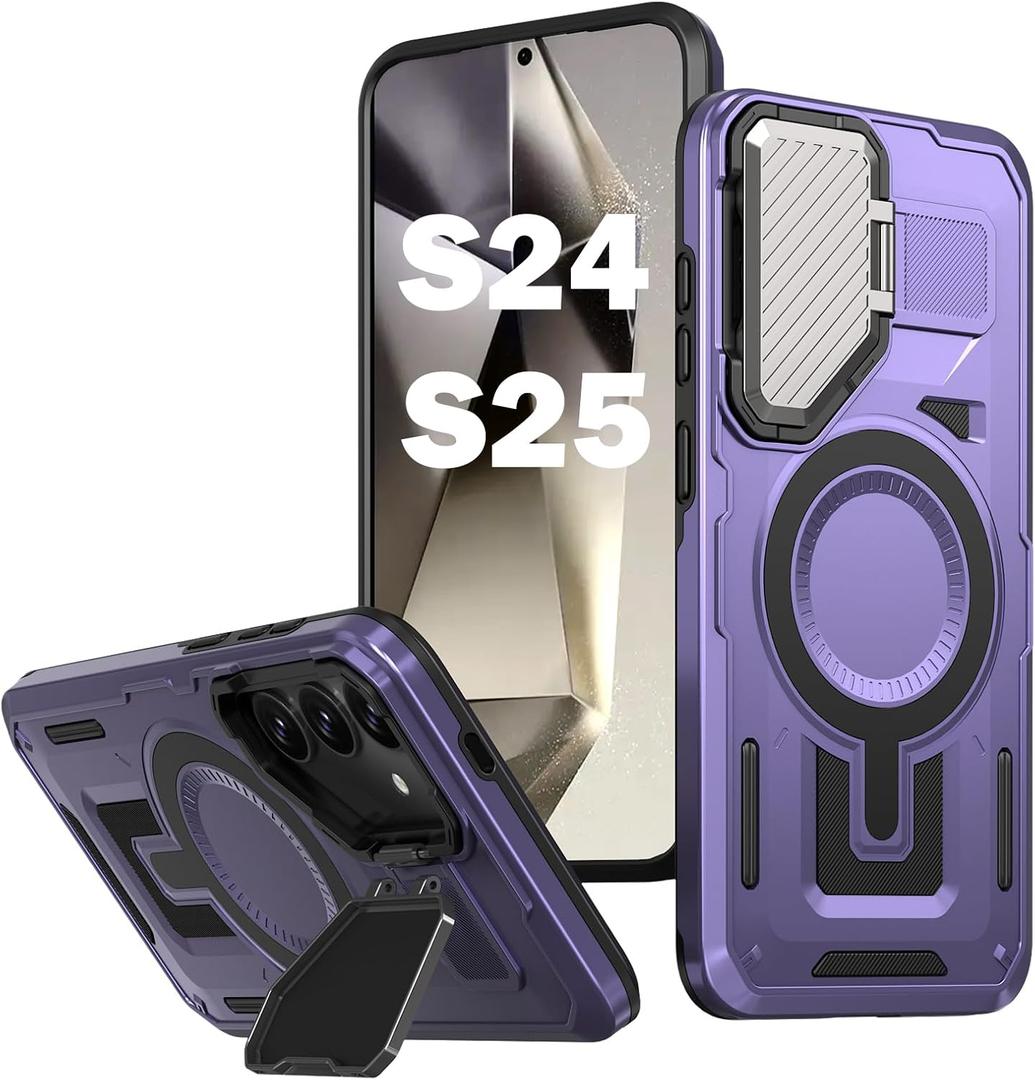 PASNEW for Samsung S25 & S24 Case Camera Cover & Wireless Charging,Multi-Layer Military Heavy Duty Full Body Shockproof Hard Shell for Galaxy S25,6.2 inch,Purple