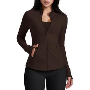 AVGO Womens Running Jackets Lightweight Slim Fit Workout Jacket Zip Up Athletic Track Gym Tops with Pockets & Thumb holes, M