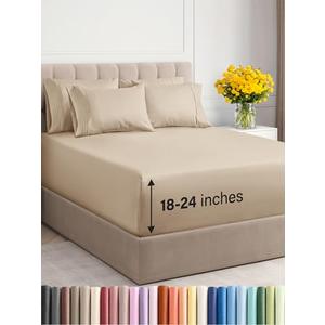 Extra Deep Cal King Sheet Set - 6 Piece Breathable & Cooling Sheets - Hotel Luxury Bedding Set w/18-24 Inch Extra Deep Pockets - Easy Fit - Super Soft, Wrinkle Free and Comfy - Cream, Cal King Size